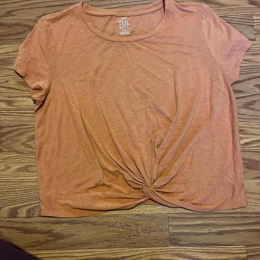 aerie Rust Orange Twist-Front Short Sleeve Tee